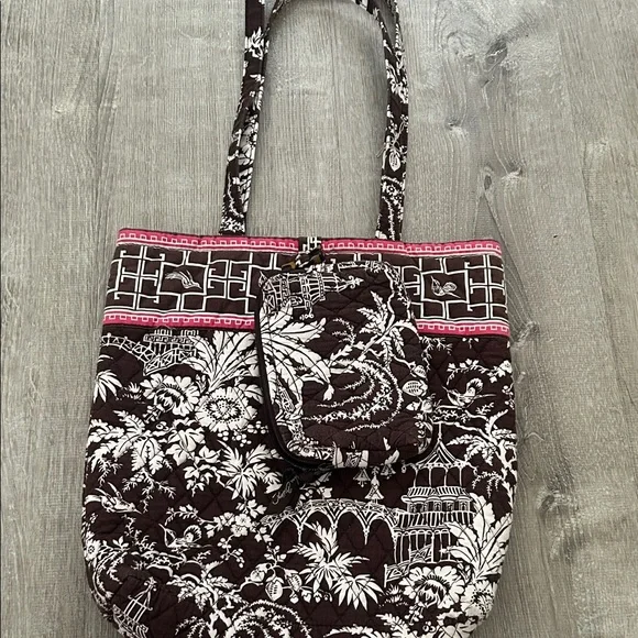 Vera Bradley Brown and Pink Tote Bag - Picture 1 of 4